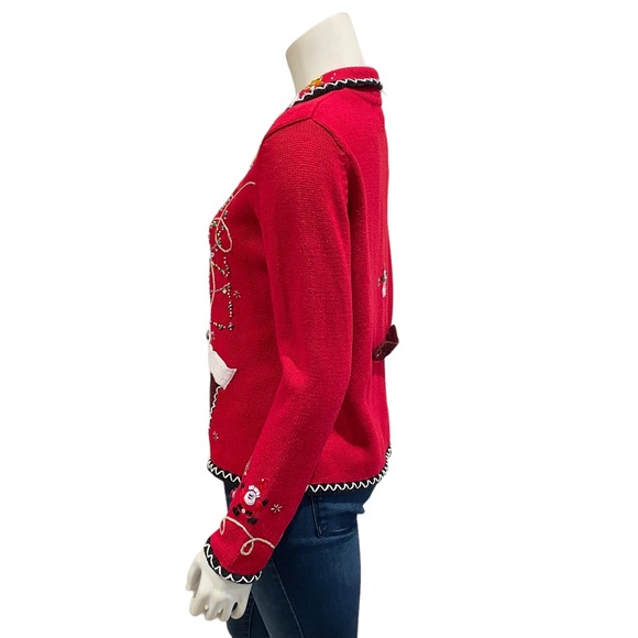 Vintage Beaded Patchwork Christmas Cardigan Sweater - Picture 6 of 14